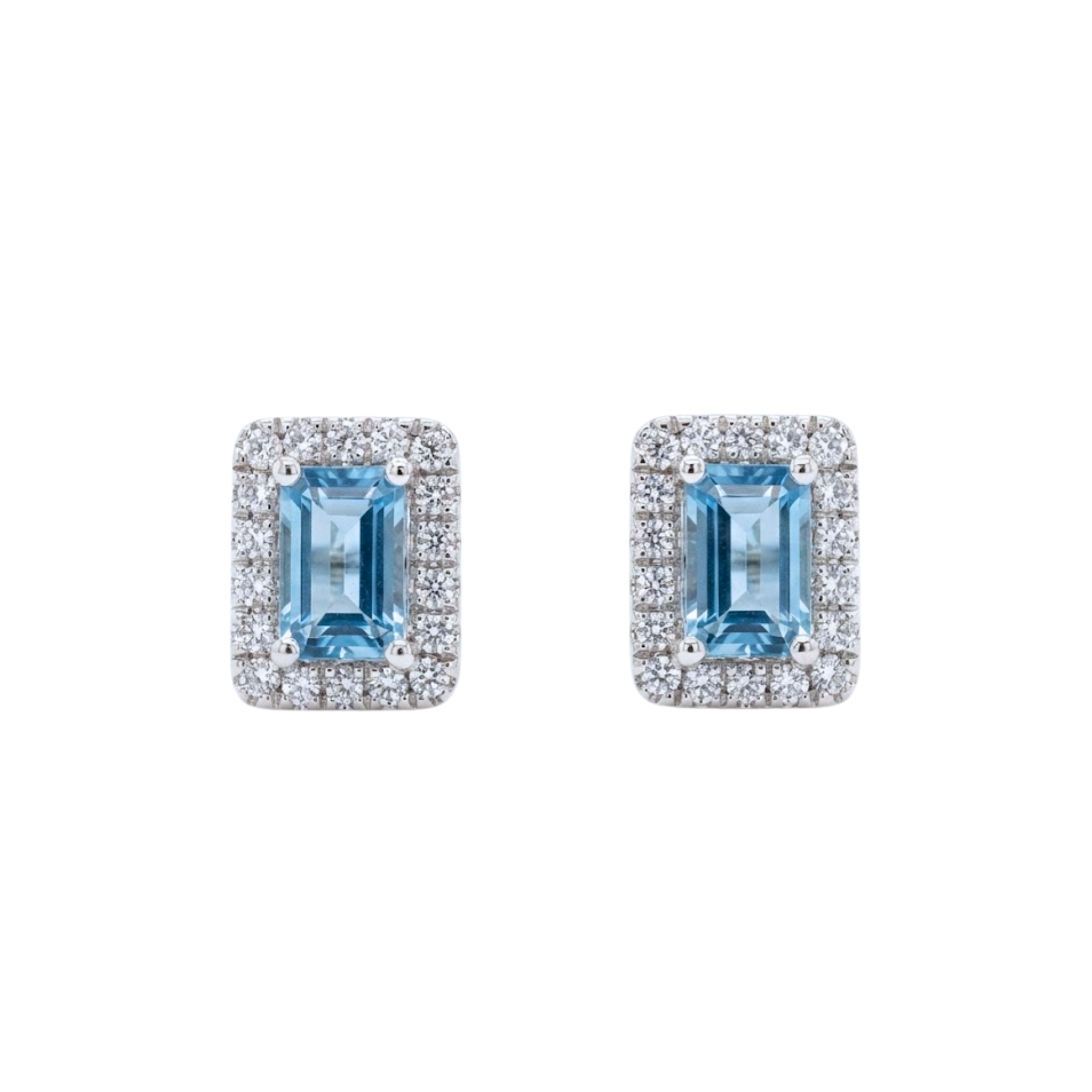 Aquamarine & Diamond Halo Studs