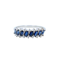 Diagonal Baguette Sapphire & Round Diamond Band