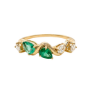 Wave Pear Emerald & Diamond Ring