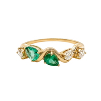 Wave Pear Emerald & Diamond Ring
