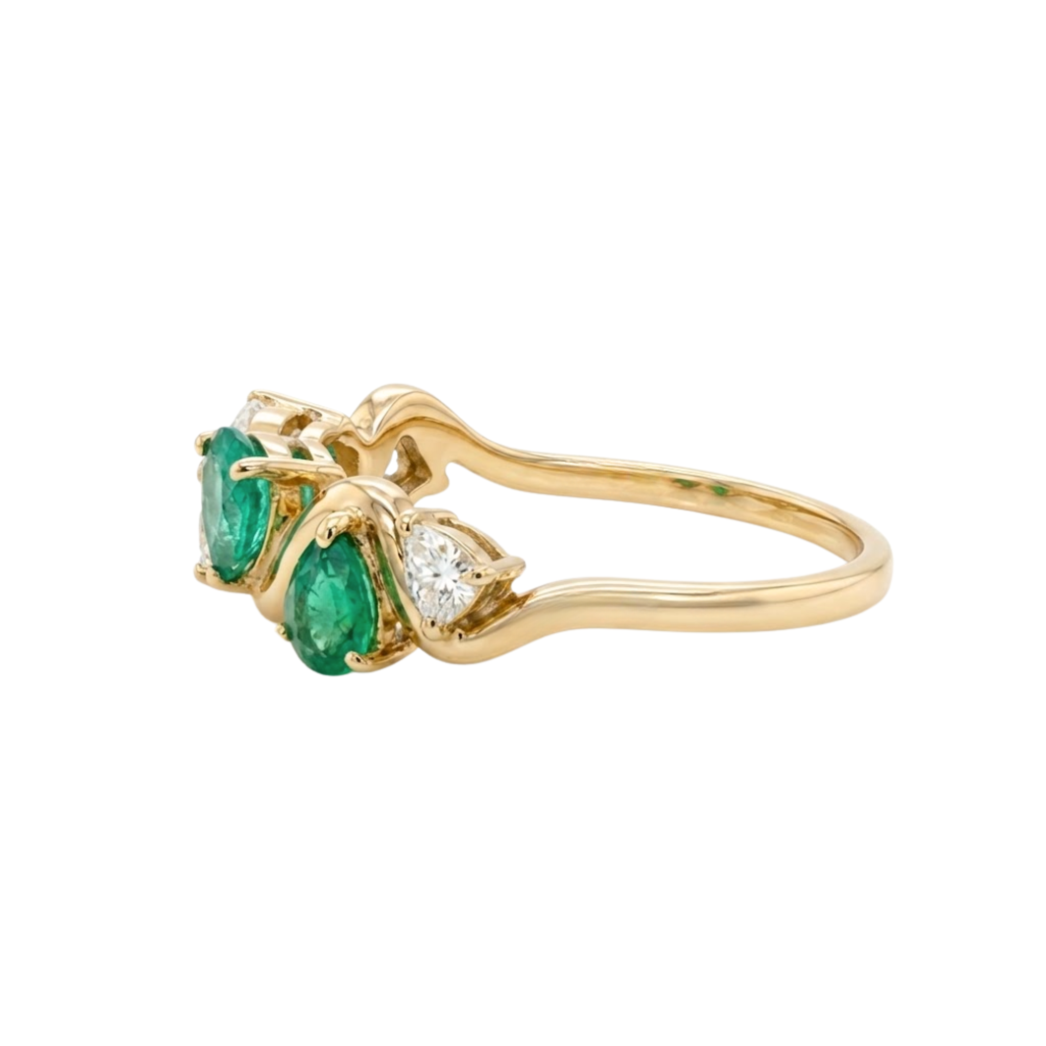 Wave Pear Emerald & Diamond Ring