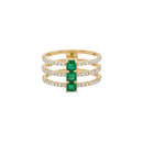 Triple Row Princess Emerald & Round Diamond Ring
