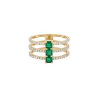Triple Row Princess Emerald & Round Diamond Ring