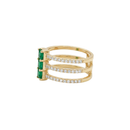 Triple Row Princess Emerald & Round Diamond Ring