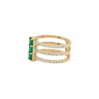 Triple Row Princess Emerald & Round Diamond Ring