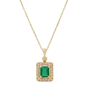 Emerald-Cut Emerald & Diamond Halo Necklace