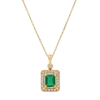 Emerald-Cut Emerald & Diamond Halo Necklace