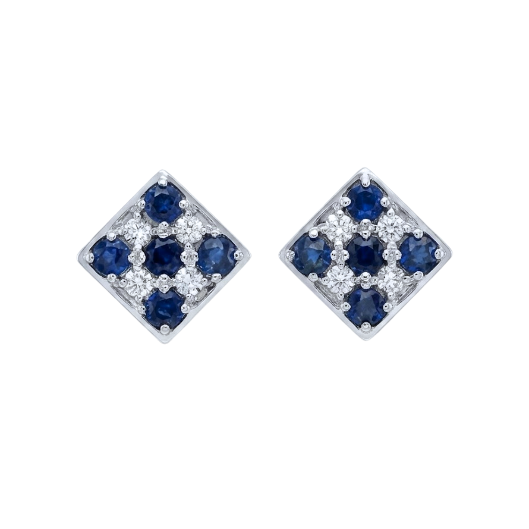 Square Sapphire & Diamond Studs