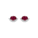 Oval Ruby & Half Diamond Halo Studs