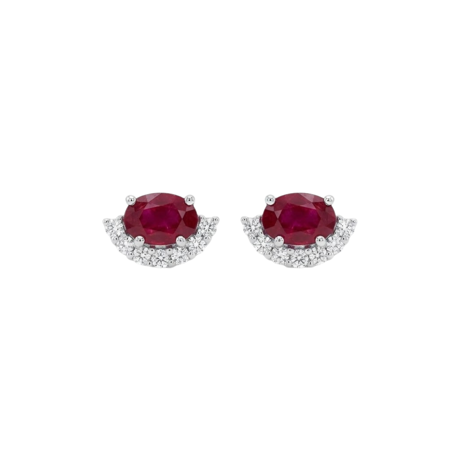 Oval Ruby & Half Diamond Halo Studs