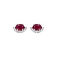 Oval Ruby & Half Diamond Halo Studs