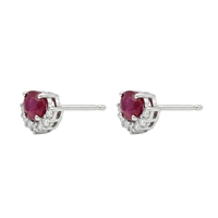 Oval Ruby & Half Diamond Halo Studs