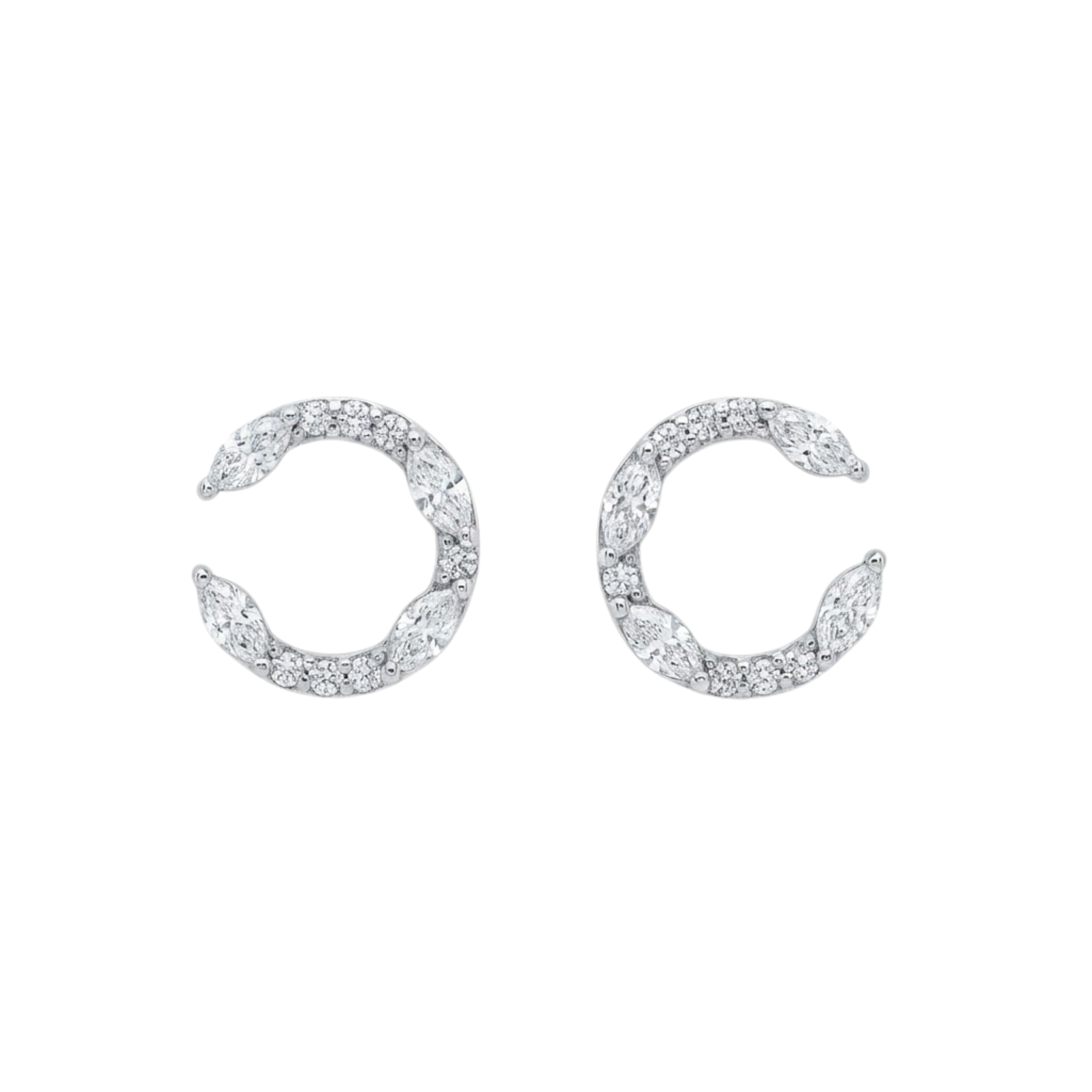 Marquise & Round Diamond Open Hoop Earrings