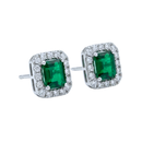 Squared Emerald & Diamond Halo Earrings