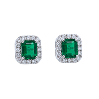 Squared Emerald & Diamond Halo Earrings
