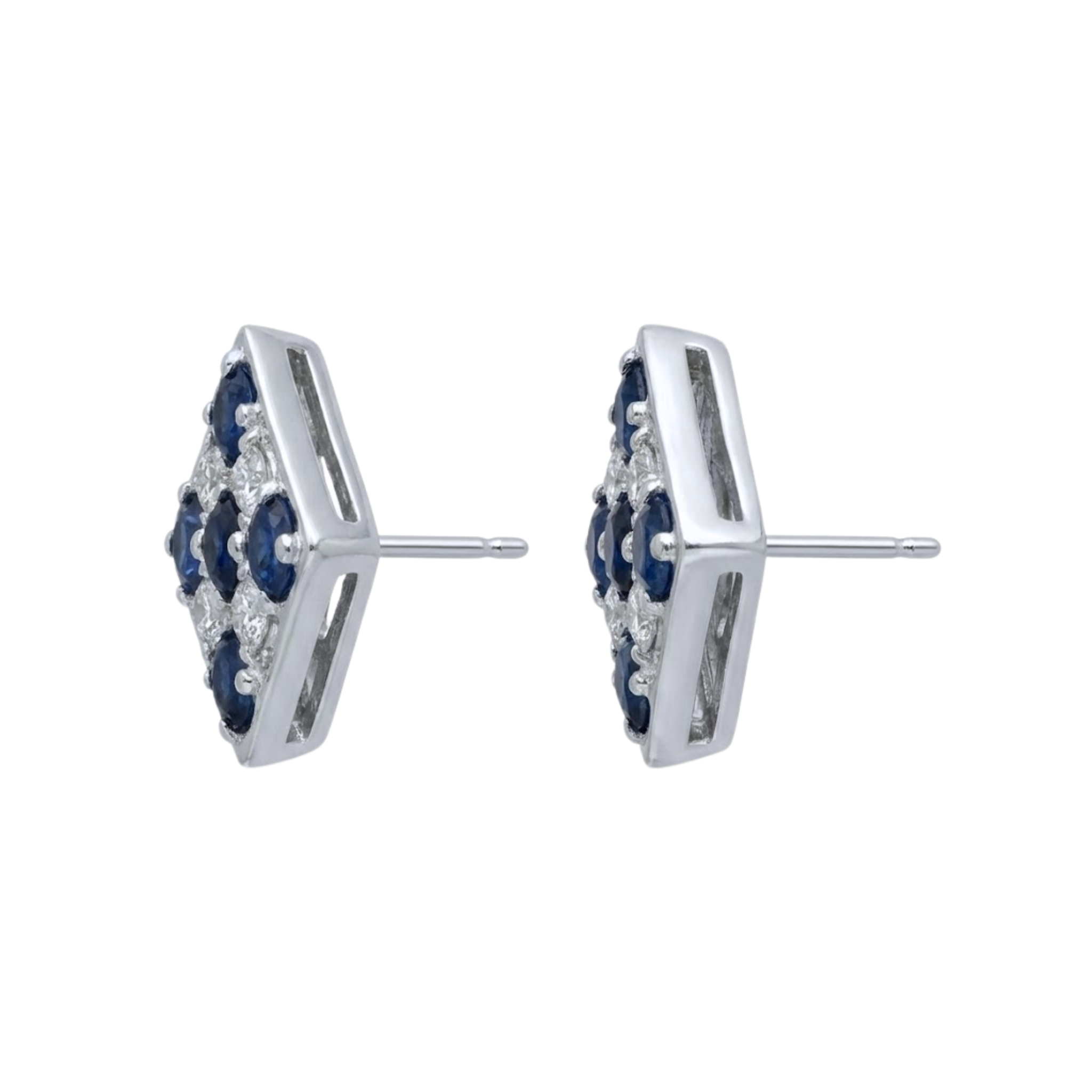 Square Sapphire & Diamond Studs