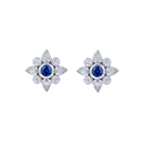 Round Sapphire with Pear & Round Diamond Halo Bezel Studs