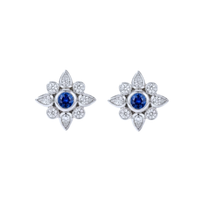 Round Sapphire with Pear & Round Diamond Halo Bezel Studs