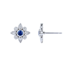 Round Sapphire with Pear & Round Diamond Halo Bezel Studs