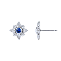 Round Sapphire with Pear & Round Diamond Halo Bezel Studs