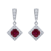 Princess-Cut Ruby & Diamond Drop Earrings
