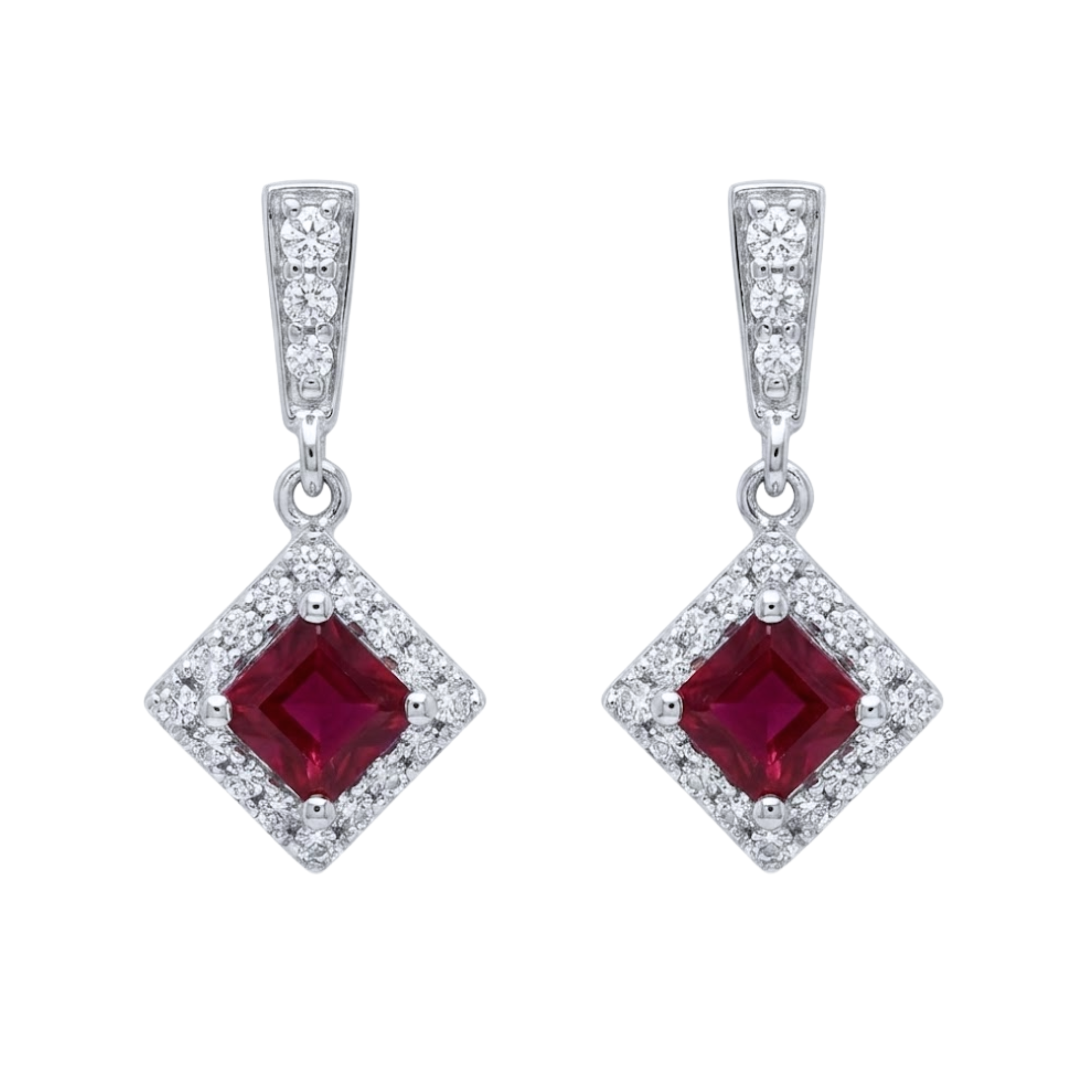 Princess-Cut Ruby & Diamond Drop Earrings