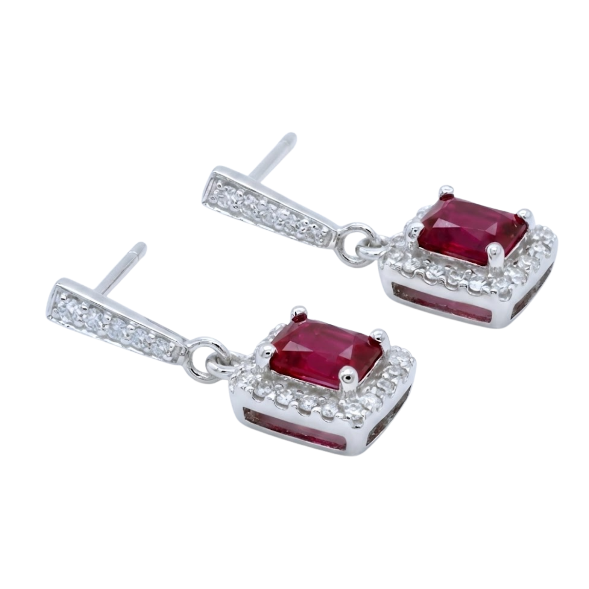 Princess-Cut Ruby & Diamond Drop Earrings