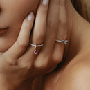 Blue Sapphire Teardrop & Emerald Cut Sapphire with Diamonds Ring