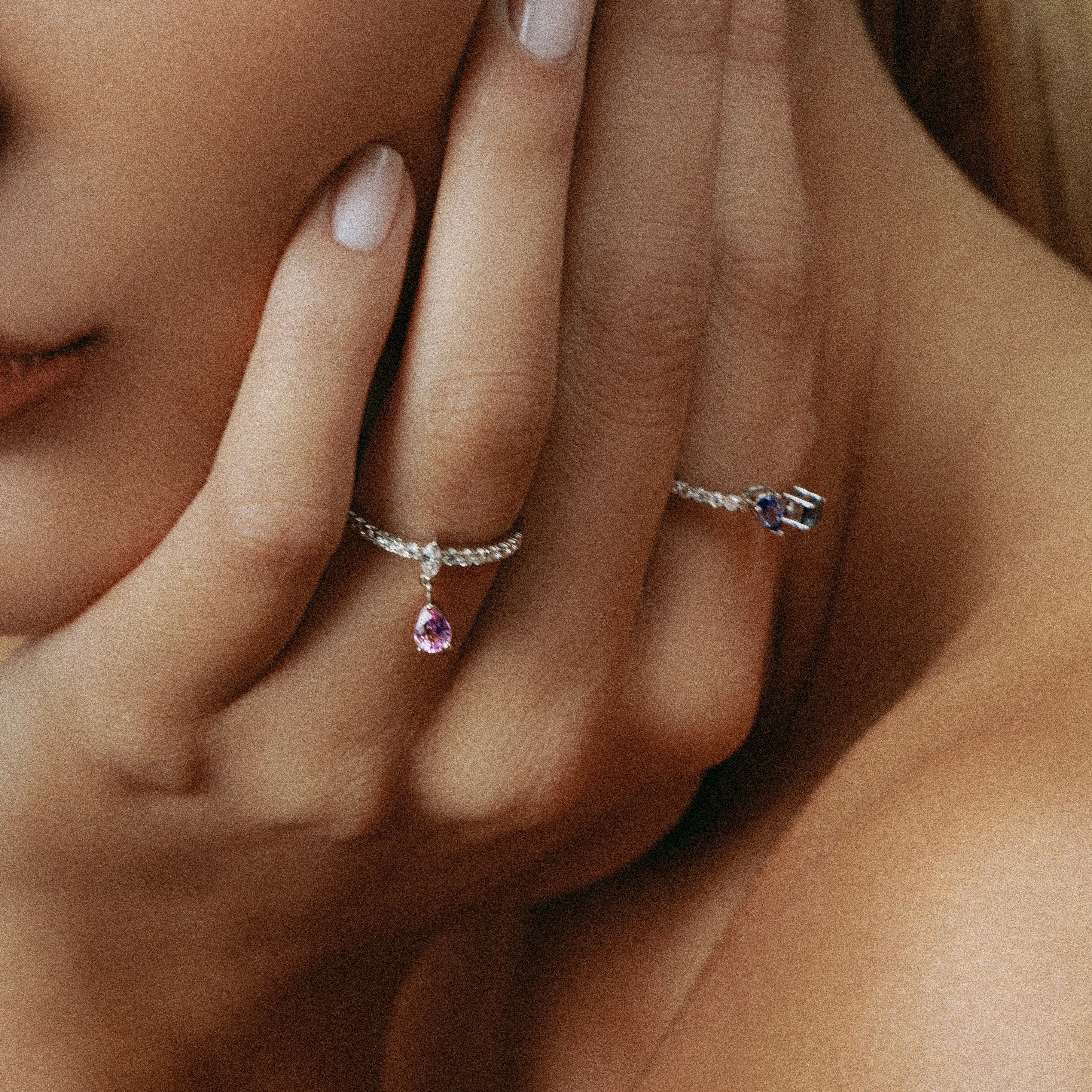 Blue Sapphire Teardrop & Emerald Cut Sapphire with Diamonds Ring