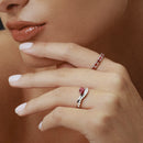 Ruby Teardrop & Diamond S-Curve Ring