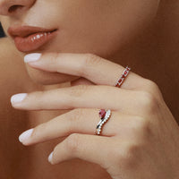 Ruby Teardrop & Diamond S-Curve Ring