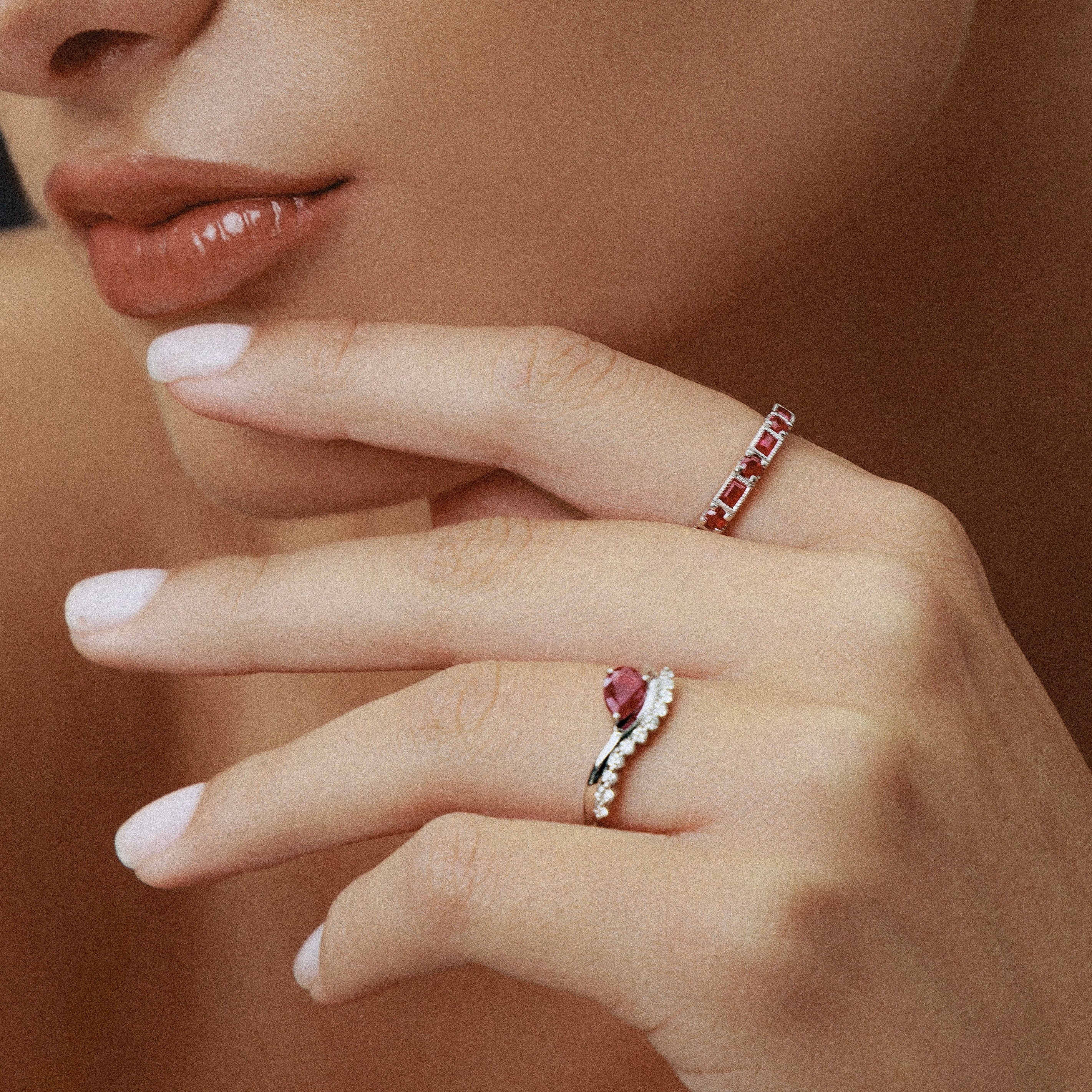 Ruby Teardrop & Diamond S-Curve Ring