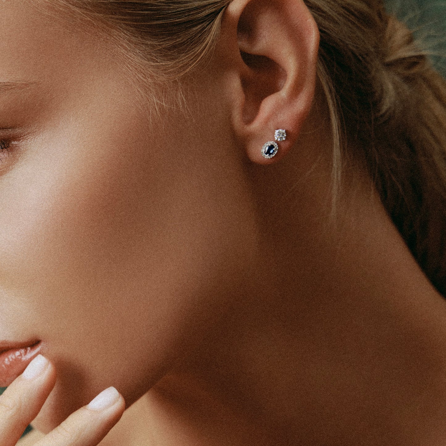 Oval Blue Sapphire & Diamond Halo Earrings