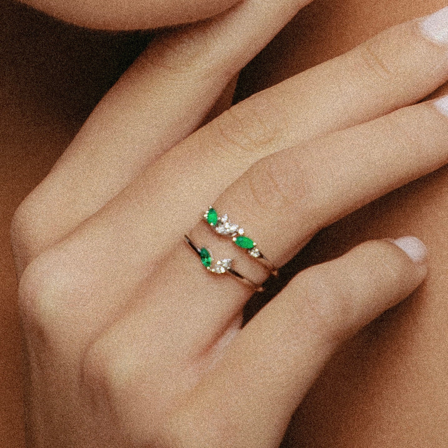 Marquise Leaf Ring – Diamonds & Emeralds