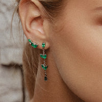 Emerald & Diamond Climber Earrings in White Gold