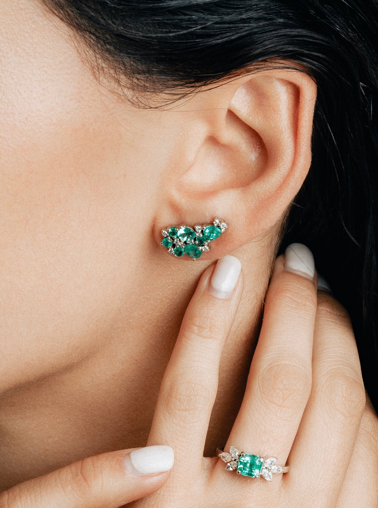 Cluster Emerald & Diamond Earrings