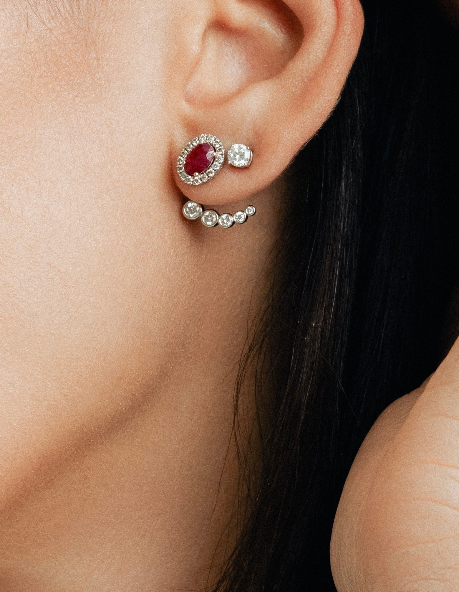 Oval Halo Studs - Rubies & Diamonds