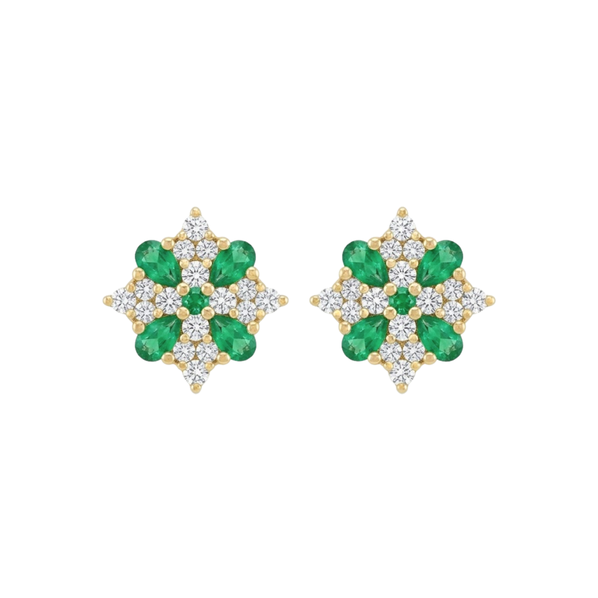 Pear Emerald & Diamond Cluster Studs