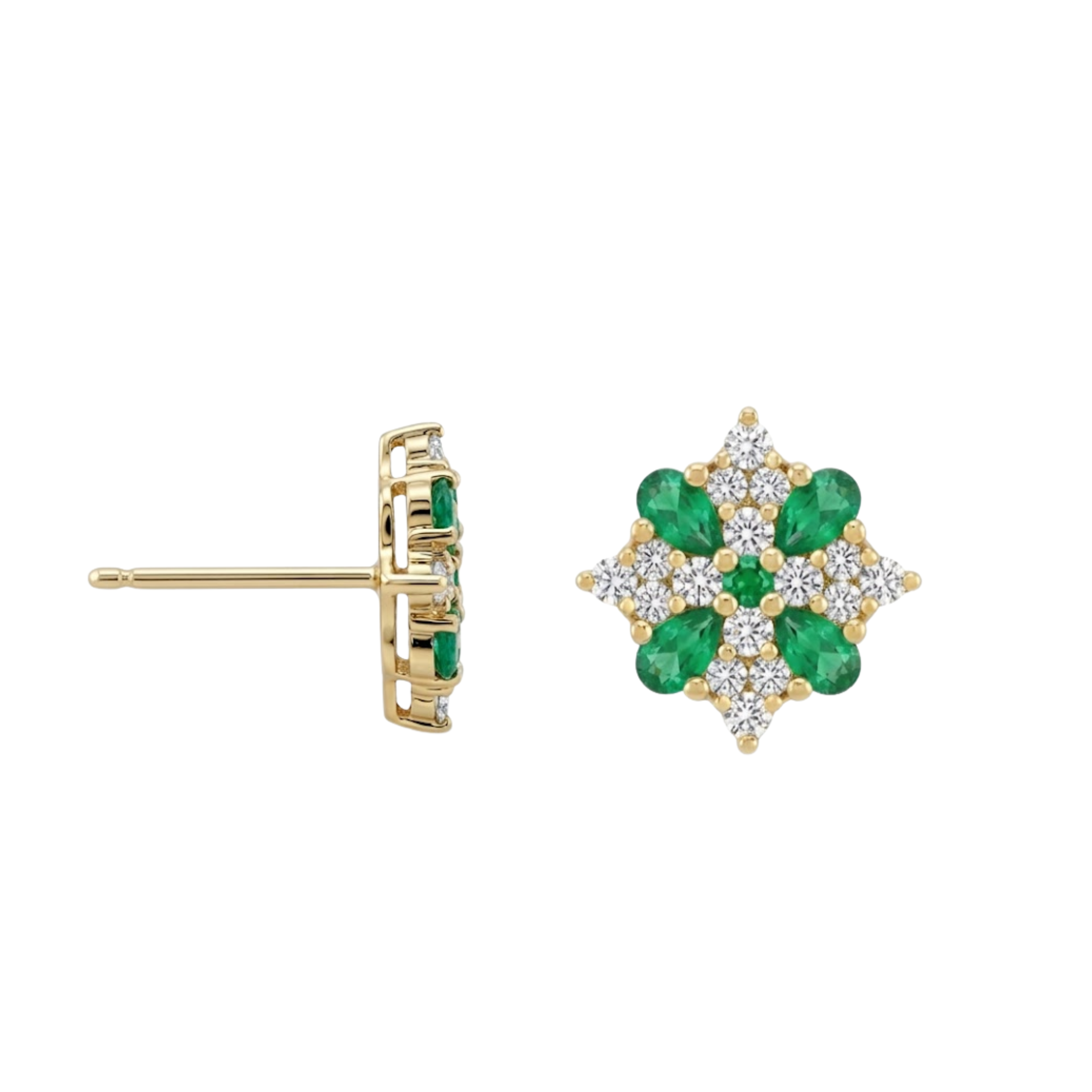 Pear Emerald & Diamond Cluster Studs