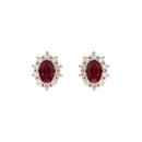 Oval Ruby Halo Studs with Marquise Diamond Accents