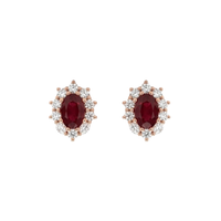 Oval Ruby Halo Studs with Marquise Diamond Accents