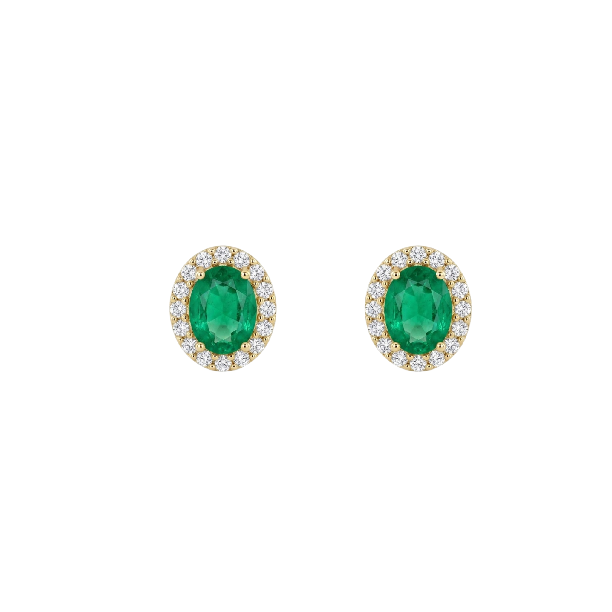 Oval Emerald Studs with Diamond Halo