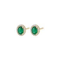 Oval Emerald Studs with Diamond Halo