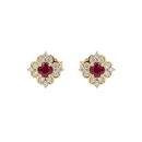 Round Ruby Floral Halo Studs with Diamonds
