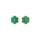 Pear Emerald & Round Diamond Floral Studs