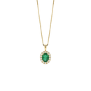 Oval Emerald & Diamond Halo Pendant Necklace