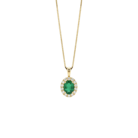 Oval Emerald & Diamond Halo Pendant Necklace