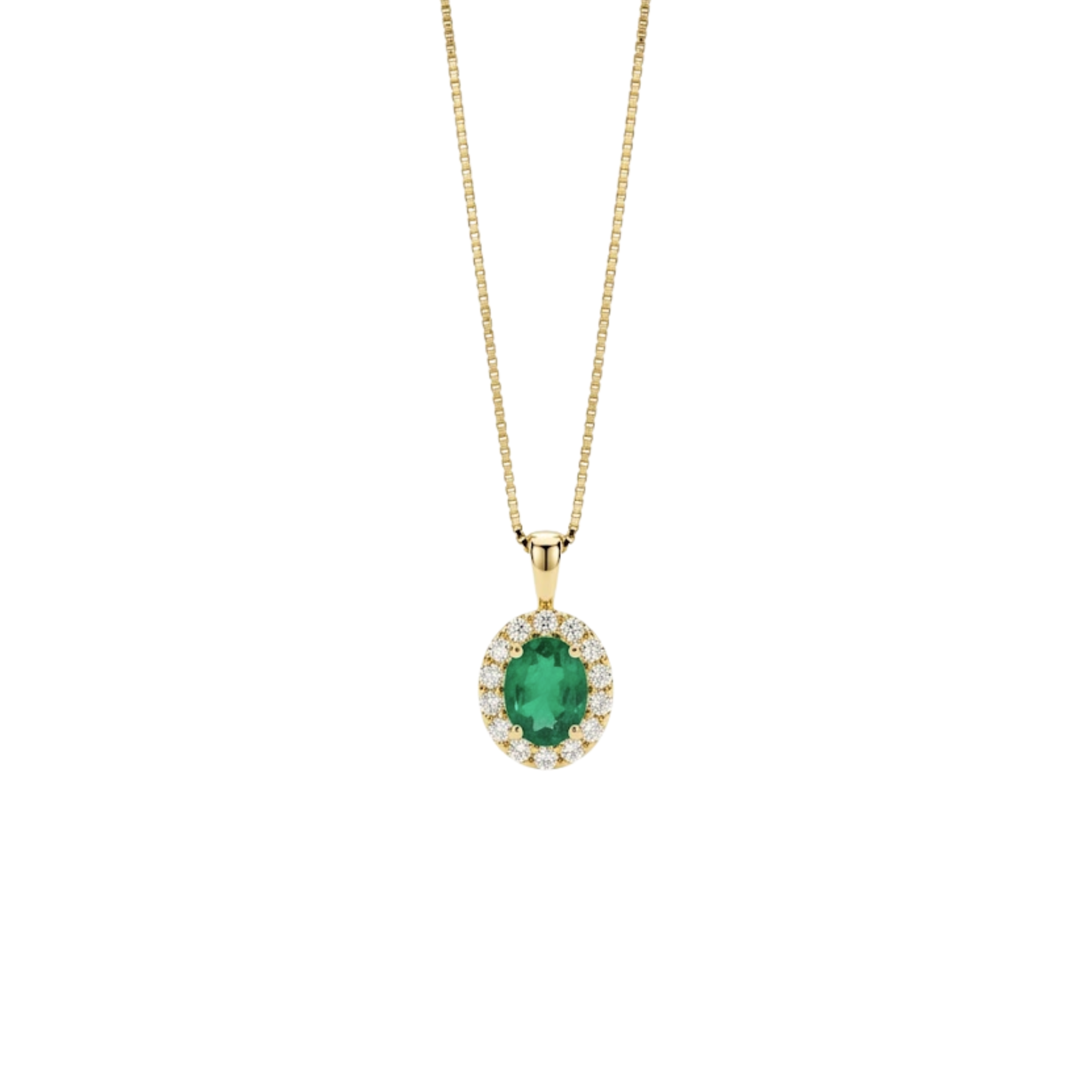 Oval Emerald & Diamond Halo Pendant Necklace