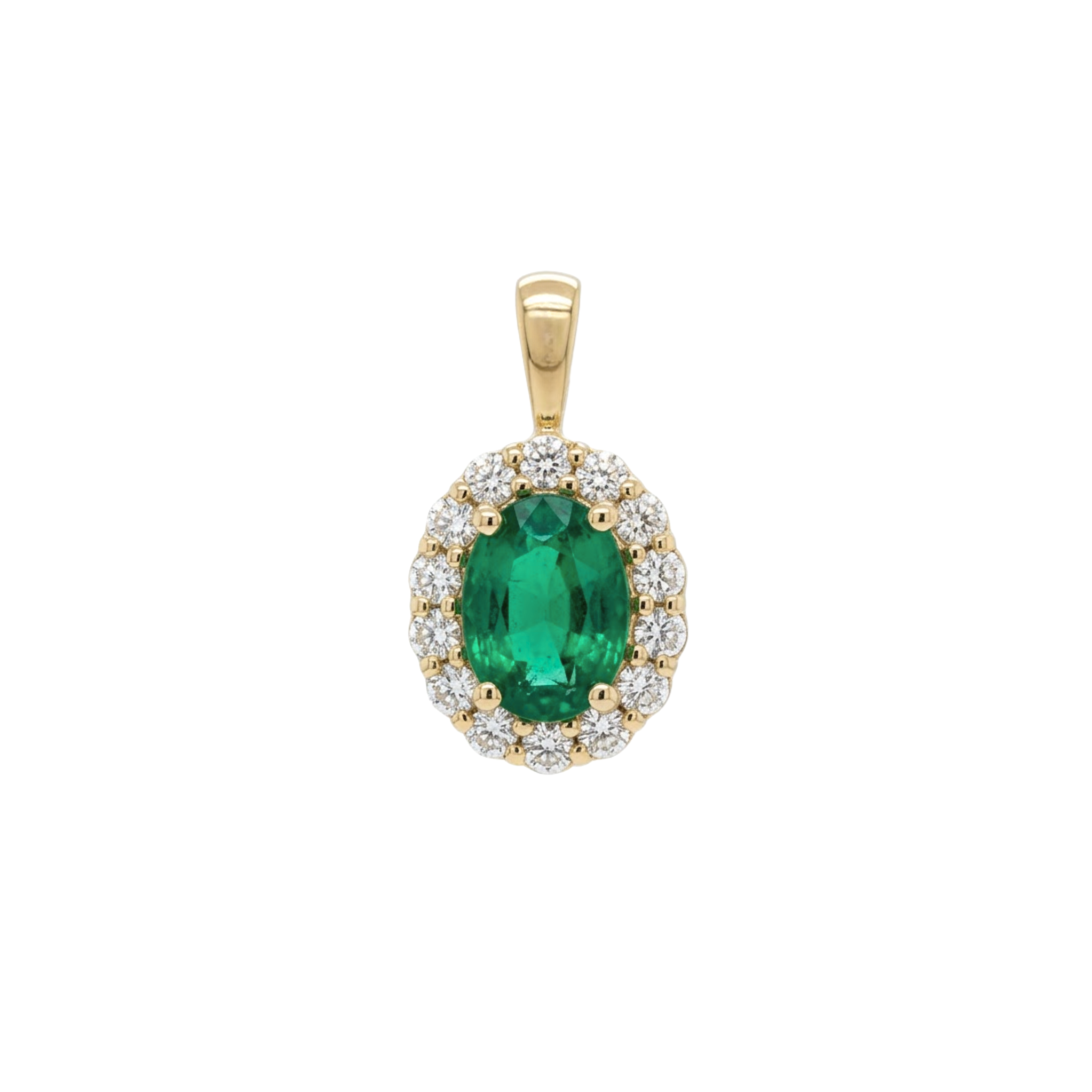 Oval Emerald & Diamond Halo Pendant Necklace
