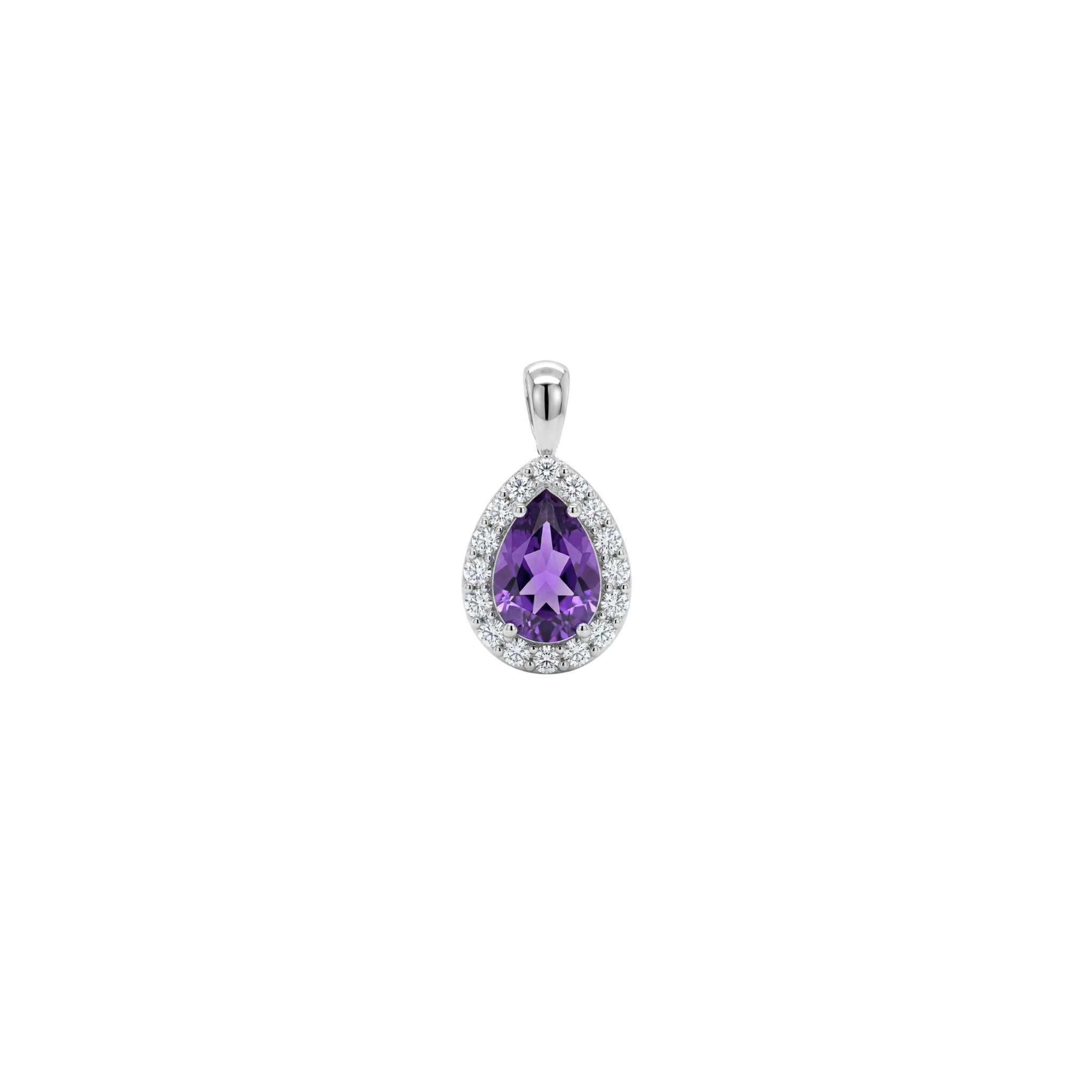 Pear Amethyst & Diamond Halo Pendant Necklace